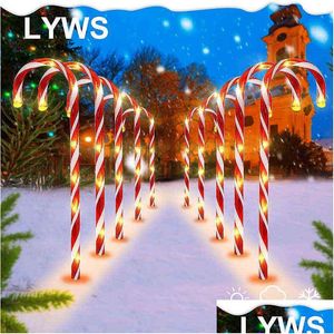 Christmas Decorations 5/10 Pc Decoration Outdoor Candy Cane Solar Lights Waterproof Courtyard Lawn Path Marking Led Light Navidad Dr Dhcio