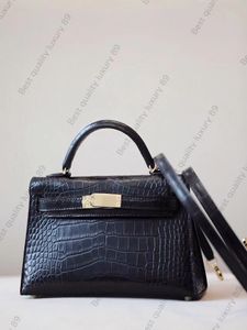 Cała ręcznie robiona torba na ramię designerkę z importowaną mgłą skórką krokodyla francuska linia wosk pszczeli 24K złota sprzętowa mini torba crossbody