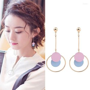 Stud Earrings Simple And Versatile Metal Ring Knot Temperament Color Geometry Long Round Piece Korean Female