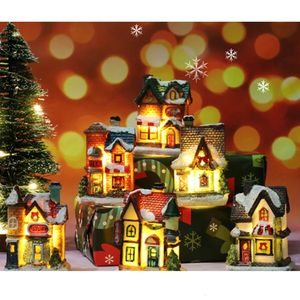 Decorações de Natal Brilho LED Light Up Pequena Aldeia Casa Cena Decoração Ornamento para Home Xmas Navidad Ano 2024 231117