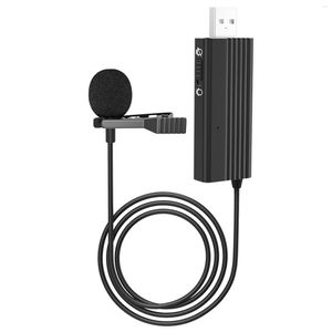 Microfones USB Clip-On Wired Lapel Mic Recording Microphone Lavalier Silent Condenser (Black)