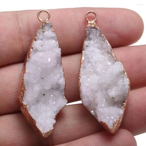 Colares pendentes de pedra natural branca druza druzy fêmea rombus charms para jóias que fabricam acessórios de colar diy tamanho 20x50mm