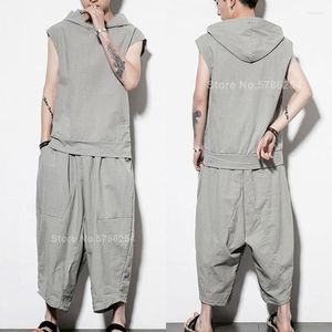 Ethnic Clothing Men Muslim Summer Outfits Hooded T-shirt Trousers Set American Streetwear Casual Islamic Dubai Arabic Thobe