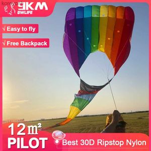 Kite Acessórios 9KM 8color 12 UltraFoil Pilot Kite Stable Lifter Line Lavanderia Pingente Gigante Macio Inflável Kite 30D Ripstop Nylon com BagL231118