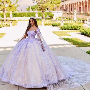 Сексуальное платье Quinceanera с открытыми плечами, оборками и аппликациями, кружево с накидкой, бальное платье со шлейфом Sweet 16 Vestidos De 15 Fiesta