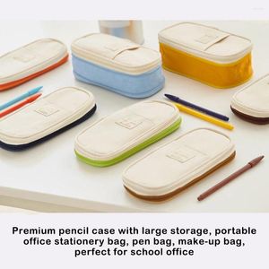 Canvas Pencil Bag Pencils Case Pouch Holder Double Layer Zipper Closure Box Stationery Bags For Student Office Type 3