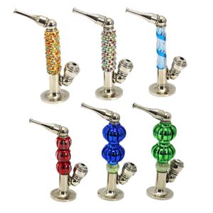 Saxophone Style Metal Smoking Pipes Dry Herb Tobacco Pipe With Diamond Colored Bead Detachable Screen Filter Mesh with Lid Cap Wholesale