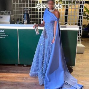 Sequined A Line Evening Dresses for Women Off the Shoulder Pleat Formal Party Gown Cap Single Sleeve Specail Occasion Dress