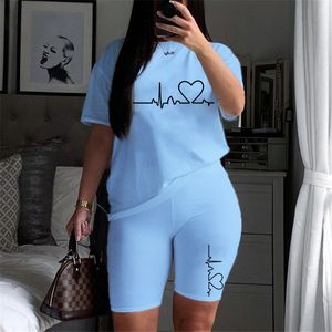 Kvinnors tvåbitar byxor Summer Women Two Piece Set Sportwear T-Shirts and Shorts Ladies Casual O-Neck Pullover Short Sleeve T-Shirt Casual Tracksuit 230418