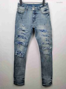Роскошные джинсы с высокой талией, длинные узкие синие стеганые одеяла с надписью Destroy, рваные прямые отверстия, дизайнерская дизайнерская одежда