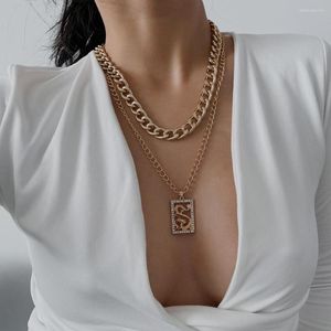 Chains Vintage Boho Fashion Pendant Necklaces For Women Geometric Multilevel Thick Chain Square China Dragon Crystal Necklace Jewelry