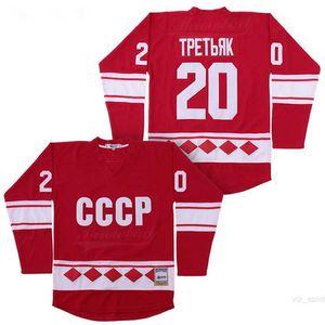 College Vladislav Tretiak Tpetbrk Jerseys 20 CCCP 1980 USSR CCCP Russian Home All Stitched Color Red University Pure Cotton Good Quality