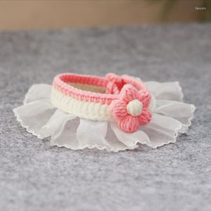 Dog Collars Pet Bib Knitted Flower Cat Collar Sweet Lace Soft Crochet Neckerchief Cute Wool Bowtie Necklace