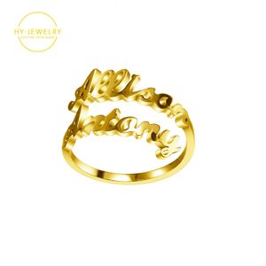Anéis de casamento personalizados com nome duplo anéis de aço inoxidável casais nomes letras anel mãe presente mãe filha família jóias231118