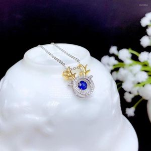 Chains BYS07 Style Natural Sapphire Gemstone Necklace For Women Silver Jewelry Real 925 Gem Lucky Birthstone Gift