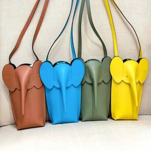 Äkta läderdesigner Elephant Girl Phone påsar Lyxiga axlar Totes Fashion Satchel Mini Cross Body Påsar 7A Kvalitet Kvinnor Mens Clutch Handbag Premium Sling Bag