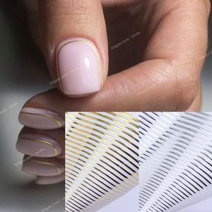 Gold 3D Nail Sticker Curve Stripe Lines naglar klistermärken Gradient Adhesive Strip Tape Nail Foil Nail Art Stickers Dekaler Silver Nail Artstickers DECals