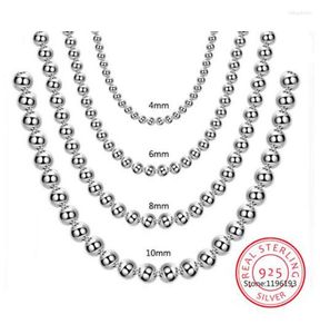 Chains 925 Sterling Silver 4MM/6MM/8MM/10MM Smooth Beads Ball Chain Necklace For Women Men Fashion Jewelry Gifts