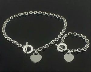 Bracelet & Necklace Christmas Gift 925 Silver Love Necklace+Bracelet Set Wedding Statement Jewelry Heart Pendant Necklaces Bangle Sets 2 in 1 Y23026