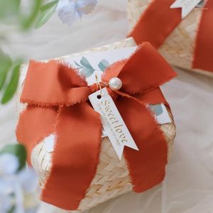 Confezione regalo Scatola di tessitura di bambù fatta a mano Scatole per imballaggio di caramelle di nozze per damigella d'onore Baby Shower Favori Forniture per feste all'ingrosso