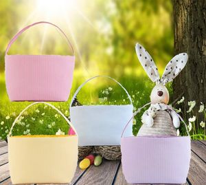 Seersucker Easter Basket Festive Stripe Easters Egg Hunting Bucket Candy Gift Carry Baskets Festival Party Favors4349514