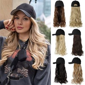 Synthetic Wigs SHANGZI Long Wavy Baseball Cap with Hair Hat Bone Natural Black Connect Adjustable for women 230417