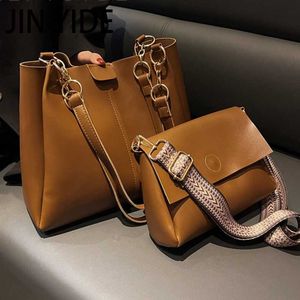 Shoulder Bags Jin YIde 2 Pcs/set PU Leather Shoulder Side Bags for Women 2023 Brand Fashion Trend Designer Female Handbags Crossbody Bags Sac