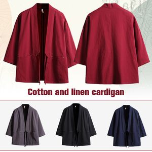 Męskie okopy płaszcze kimono samuraja Tradycyjne japońskie ubranie męskie kardigan kurtka noragi płaszcz haori 230417