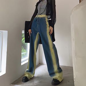 Women's Jeans High Waisted Vintage Y2k Pants Baggy Blue Jean Streetwear Harajuku Contrast Color Gradient Casual Wide Leg Denim Trousers 230418