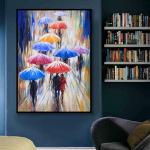 Ritratto astratto Dipinti ad olio Stampa su tela Ragazza nordica che tiene un ombrello Immagini di arte della parete per la decorazione della parete di casa