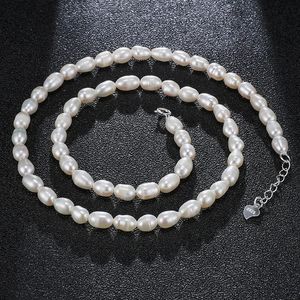 Pendant Necklaces Natural Freshwater Pearls Rice Shape Necklace Small Beads 4.5-5.5mm 925 Sterling Silver Chain Fashion Elegant Jewelry for Women231118