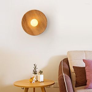 Wall Lamp Nordic Led Solid Wood Lamps Retro Round Art Bedroom Bedside Home Stairs Aisle Entrance Hall Background Light