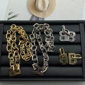 Wild Unrestrained Hip Hop Necklace Earrings Big B letter Pendants Cuban Coarse Chain Men Punk Style Shiny Non-fading Women Thick Bracelet Designer Jewelry Sets BBS1