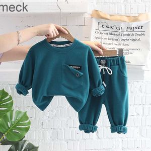 Kläderuppsättningar 2023 Spring Autumn Children Kläder Baby Boys Cotton Solid Sweater+Pants 2st Set Child Fashion Costume Kids Workout Suits