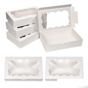 Present Wrap White Brown Kraft Cookie Box med Clear Window Premium Liten pappersbehållare för dessert bakverk godisförpackning LX5513 DRO DHWOU