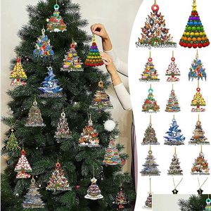 Decorações de Natal Enforcamentos personalizados Animais de madeira Ornamento Árvore de Natal Pingente de desenhos animados Ano Novo Fontes de festa festiva Roo Dh86e