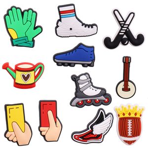 MOQ 20Pcs PVC Sport Football Watering Can Glove Skates Shoe Decoration Charm Buckle Accessories Clog Pins Buttons Decorations for Bands Bracelets
