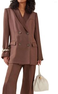 Dwuczęściowe spodnie damskie brązowy garnitur damski płaszcz dwurzędowy blezer spodni Slim Fit Office Formal Ostatnie dopasowana kurtka 2PCS