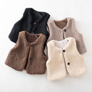 Strickjacke Herbst Winter Baby Lamm Wolle Plus Samt Weste Mädchen Jungen Plüsch Weste Einreiher V-ausschnitt Kind Warme Mode mantel 231117