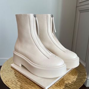 Tasarımcı Martin Front Zip Ayakkabı Tıknaz Platform Botları Kadın Düşük Topuk Ayak Bileği Botları Chelsea Martin Boots