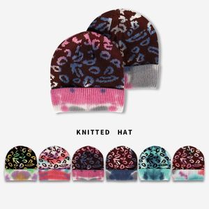 Tie färgade stickade mössor 6 färger Leopard vinter Keep Warm Skull Caps Hip Hop Caps Party Hats Q757