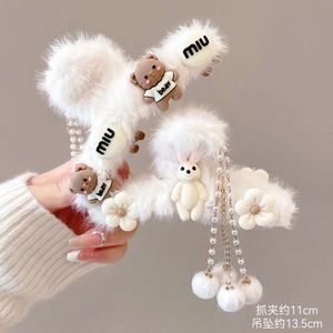 INS新しいTassel Plush Grab Autumn/Winter Bow Knot Hairpin Back Brain Style Shark Clip Headwear