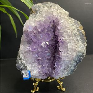Dekorativa figurer Naturliga lila Amethyst Cathedral Quartz Crystal Cluster Mineral Prov från Brasilien
