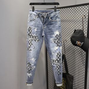 Jeans män lila jeans regelbundet fit runda bär gammal rak gata stretch denim rak ben jeans amerikansk storlek