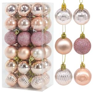 Decorações de natal 36 pçs rosa ouro bolas de plástico ornamento 4cm pendurar pingente bola interior ano decoração da árvore de natal decoração para casa bj