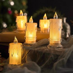 Свечи Светодиодные беспламенные свечи с прозрачным подсвечником Реалистичные свечи на батарейках для дома Украшения на Рождество Хэллоуин 231117