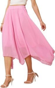 Verdusa Women's Asymmetrical Hem Elastic Waist Chiffon Flowy Long Skirt