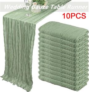 Table Runner 10pcs set Cheese Cloth Gauze Table Runner Rustic Wedding Table Decor 90*300CM Boho Wedding Reception Christmas Table Runners 231117