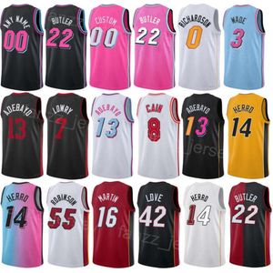 Printed Basketball City Bam Adebayo Jerseys 13 Caleb Martin 16 Kyle Lowry 7 Tyler Herro 14 Duncan Robinson 55 Jimmy Butler 22 Team Black Red Blue Pink White Man Woman