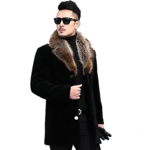 メンズウールブレンドオーバーコートオスのブレンド秋の冬コートの男性と人工毛皮の首輪トレンチプラスサイズM5XLジャケット231118